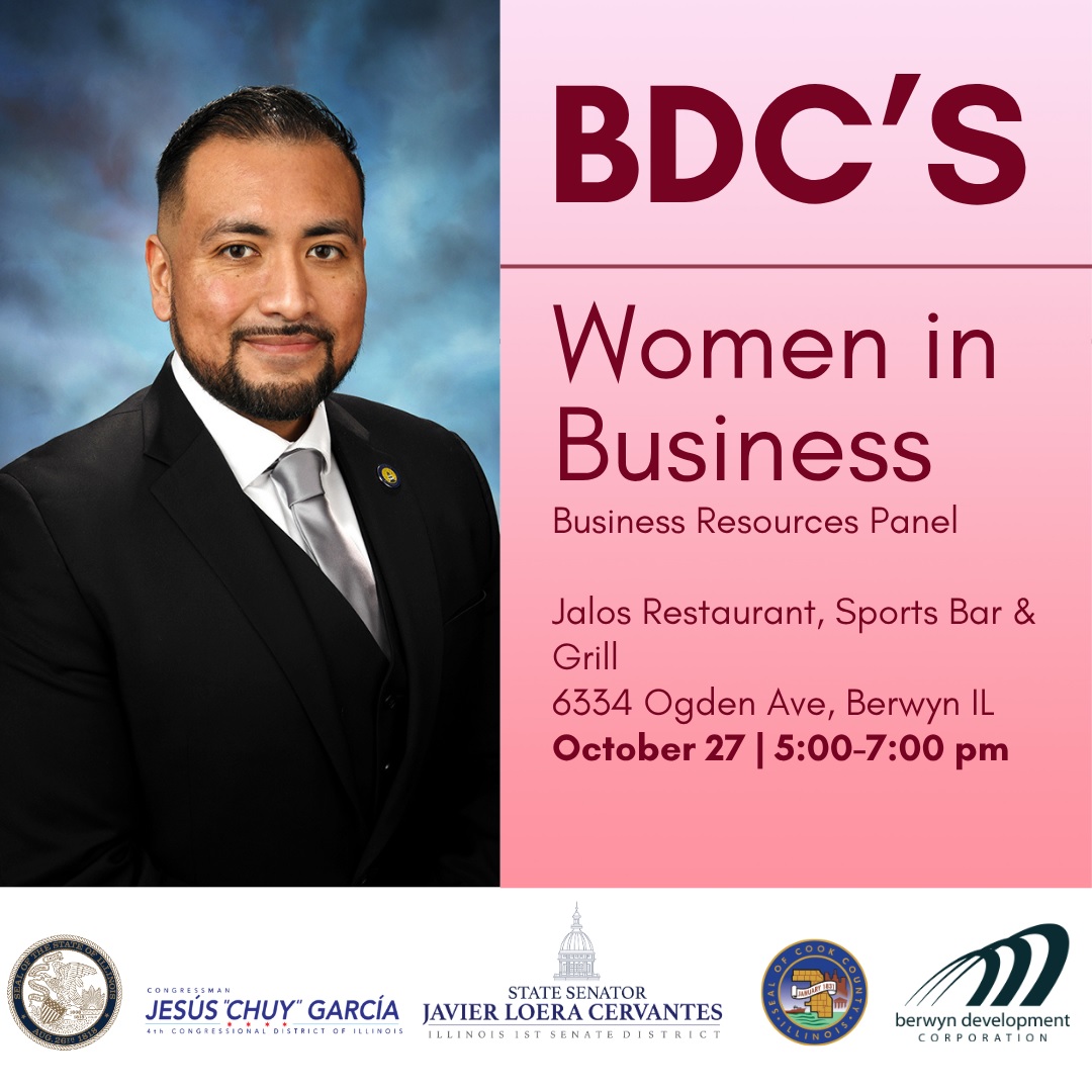 Flyer for the Women in Business Business Resources Panel event, co-hosted by State Senator Javier Loera Cervantes